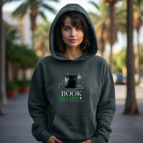 Bookish Cozy Hoodie — 'Book Villains' Graphic Pullover for Readers