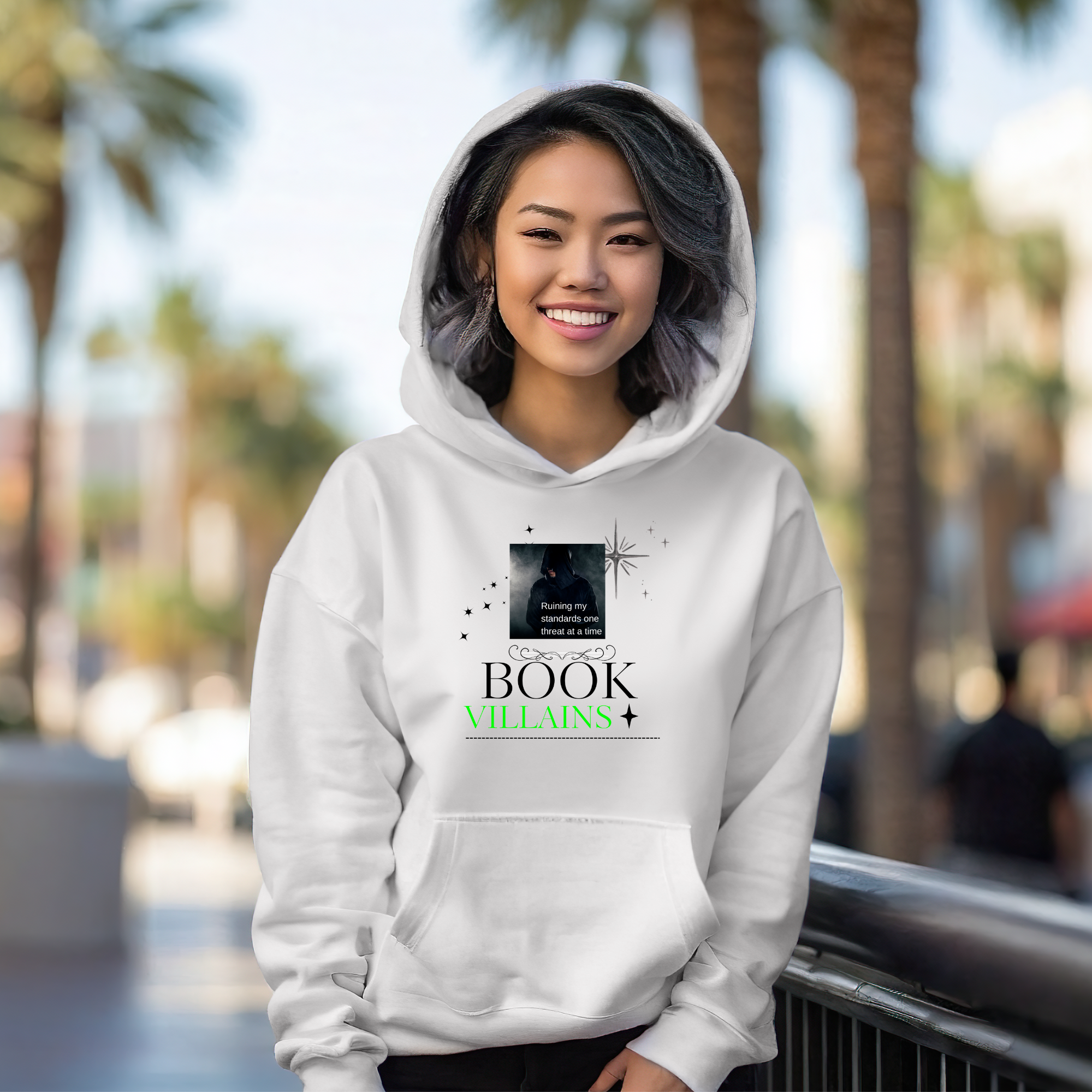Bookish Cozy Hoodie — 'Book Villains' Graphic Pullover for Readers