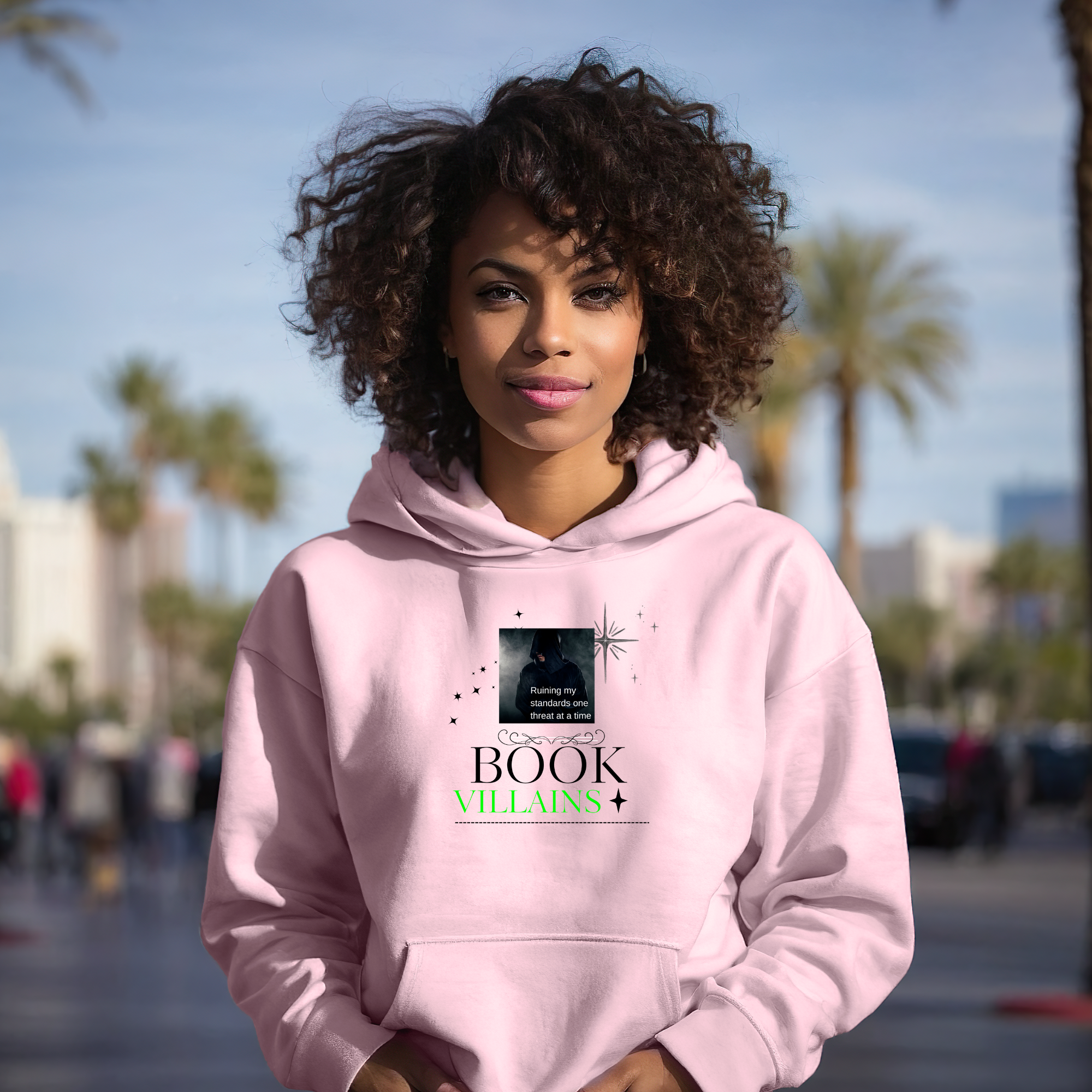 Bookish Cozy Hoodie — 'Book Villains' Graphic Pullover for Readers