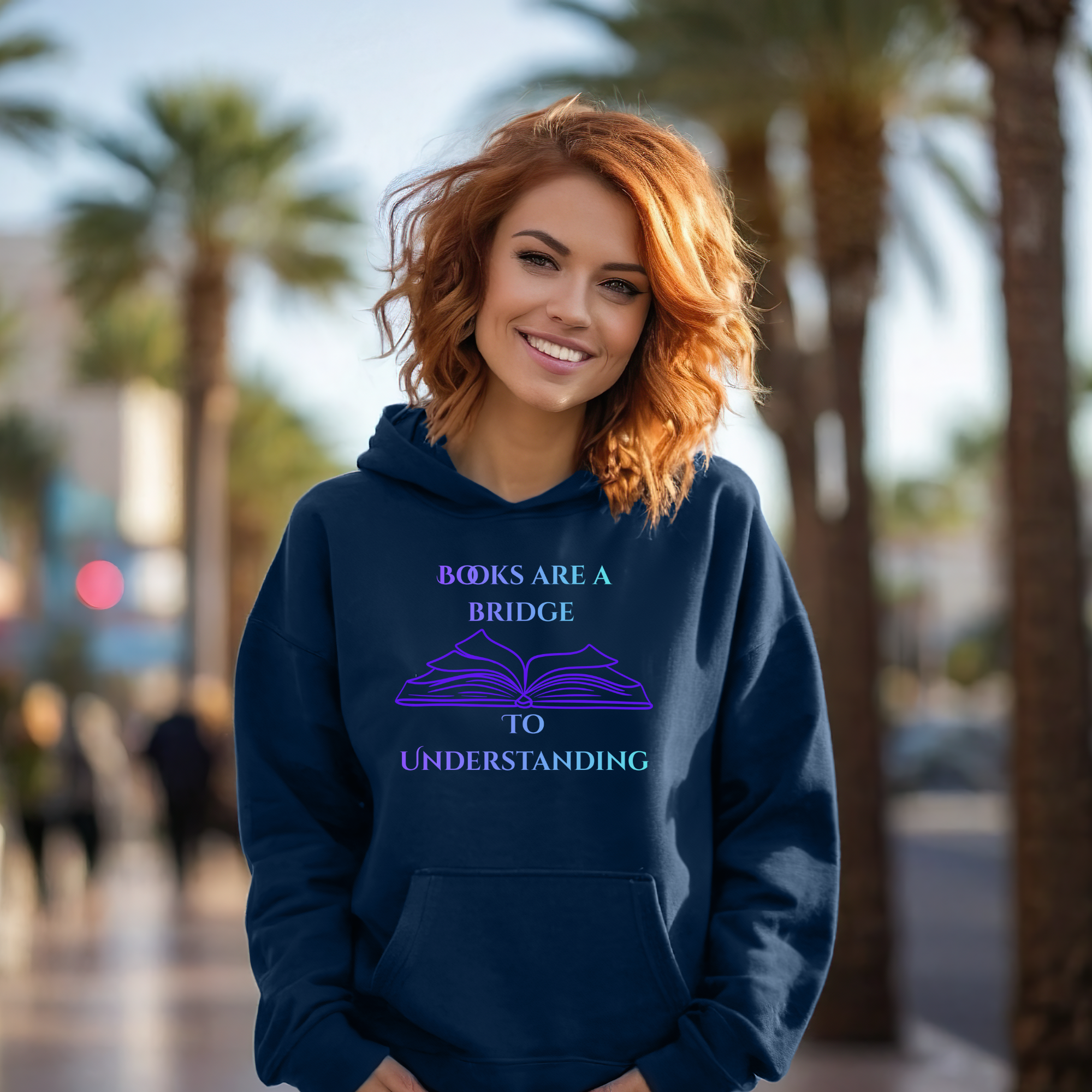 Books Are A Bridge To Understanding Hoodie — Literary Graphic Sweatshirt Pullover