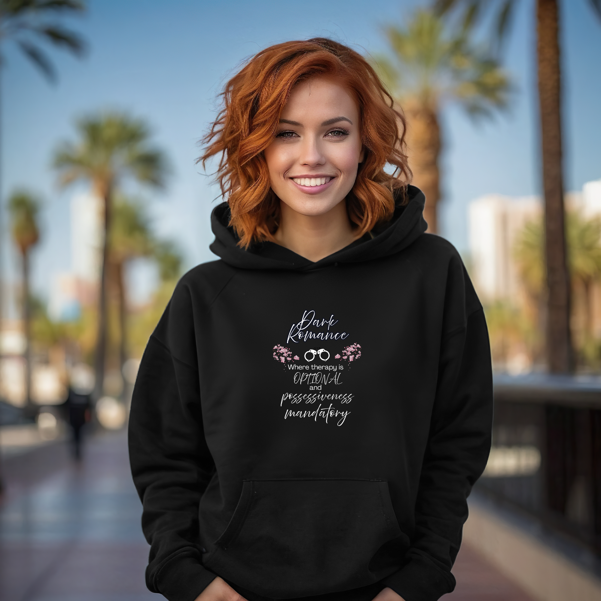 Dark Romance Elegant Script 'Book Romance' Hoodie - Literary Sweatshirt
