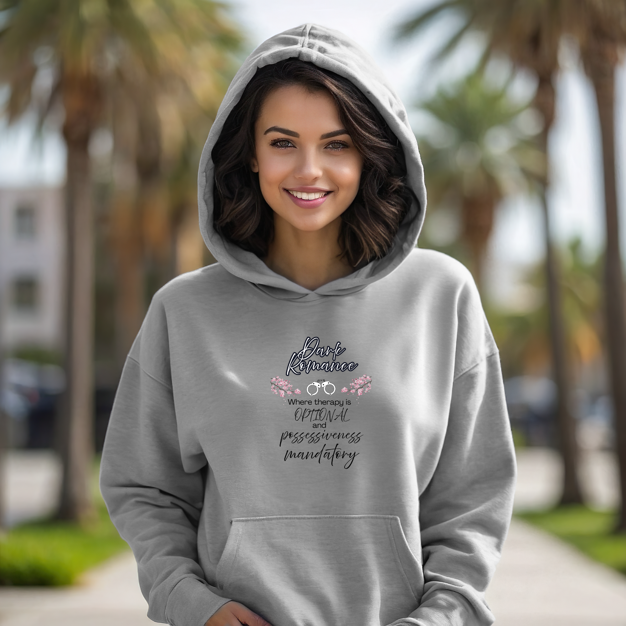 Dark Romance Elegant Script 'Book Romance' Hoodie - Literary Sweatshirt