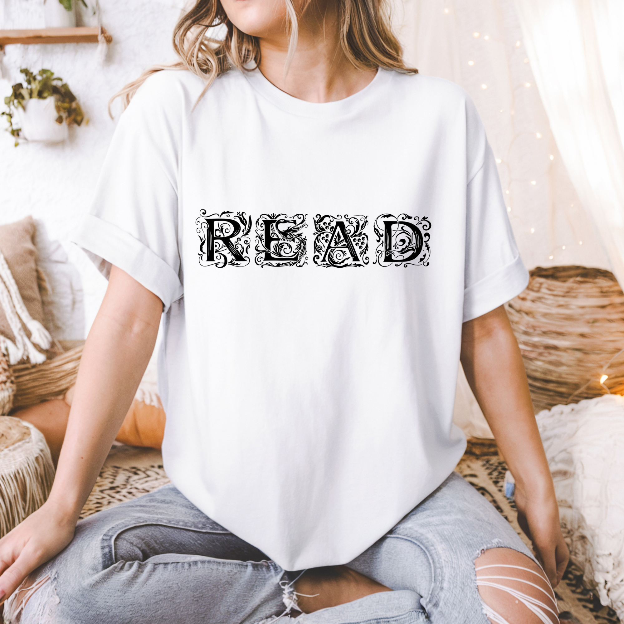 READ Gothic Lettering T-Shirt Typography Book Lover Tee