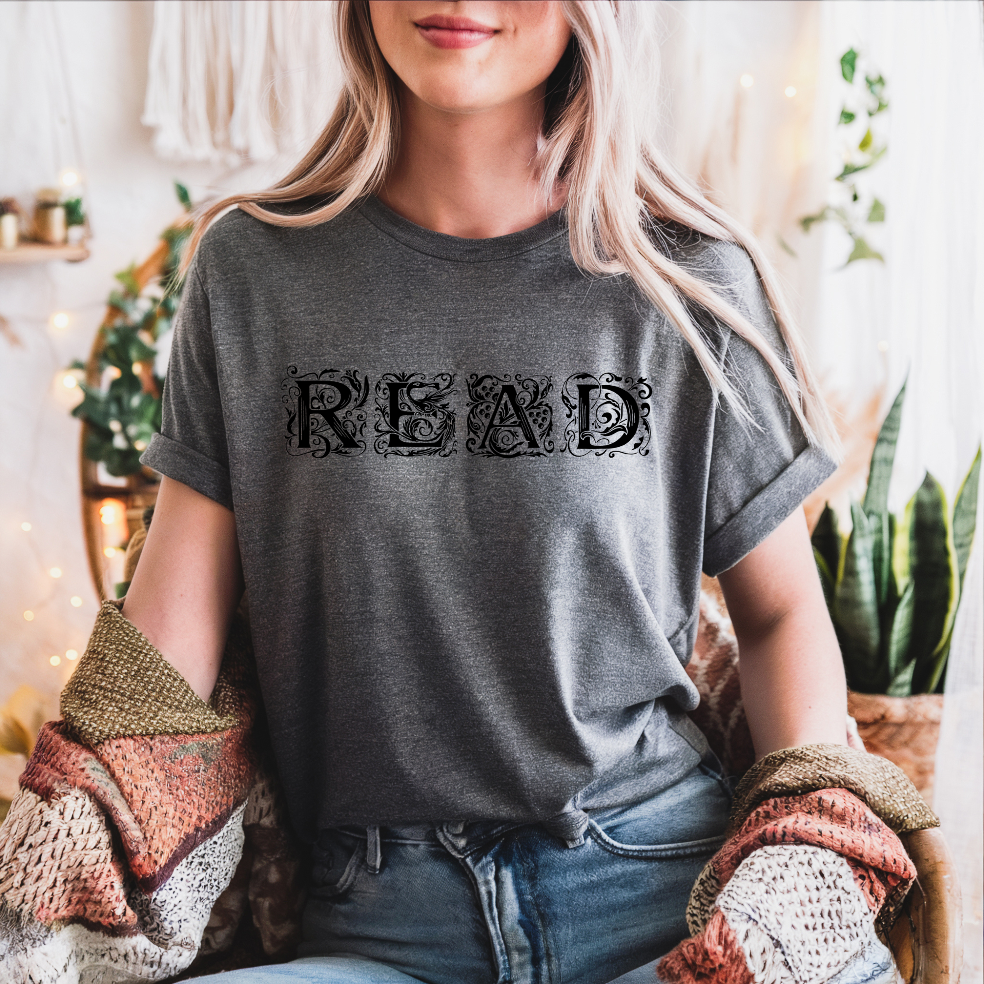 READ Gothic Lettering T-Shirt Typography Book Lover Tee