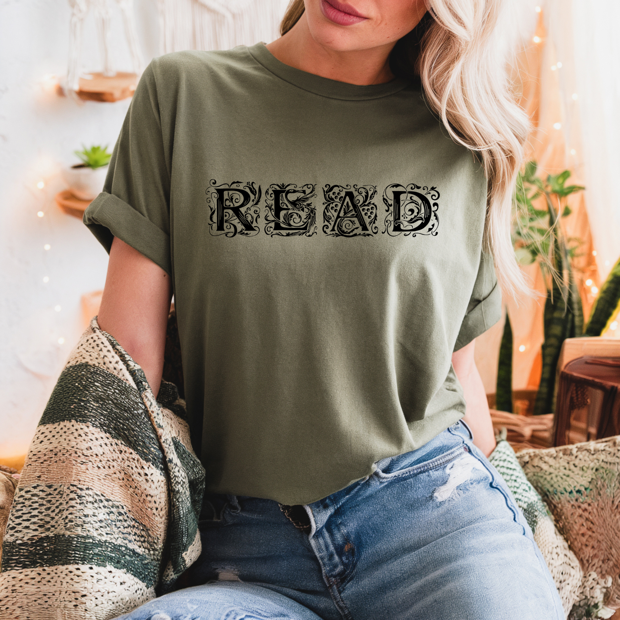 READ Gothic Lettering T-Shirt Typography Book Lover Tee