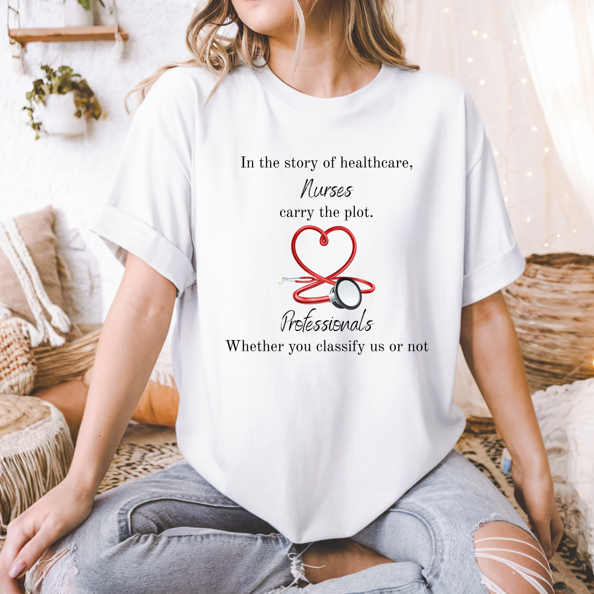 Nurses Are the Plot Professionals T-Shirt | Stethoscope Heart Nurse Tee