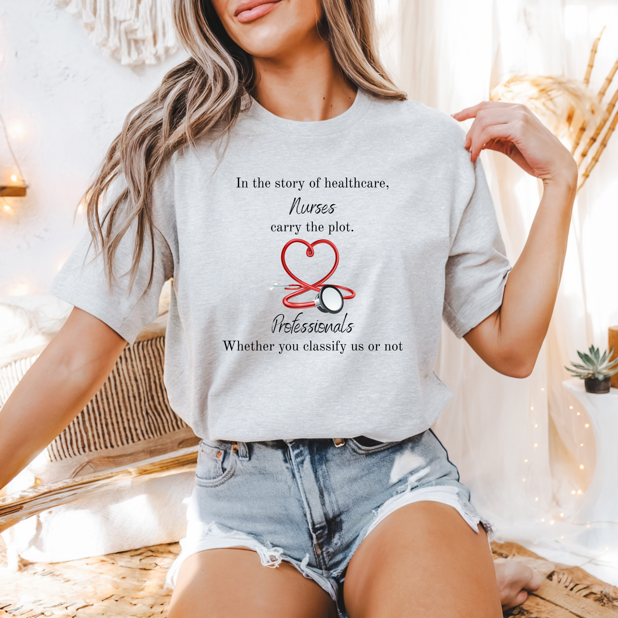 Nurses Are the Plot Professionals T-Shirt | Stethoscope Heart Nurse Tee