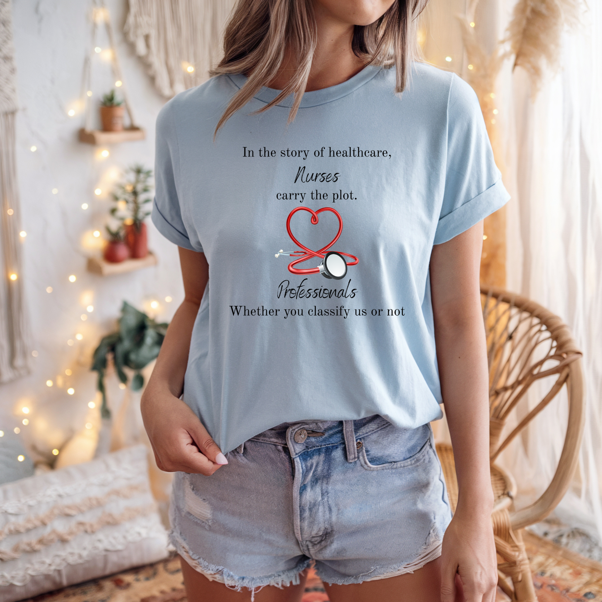 Nurses Are the Plot Professionals T-Shirt | Stethoscope Heart Nurse Tee