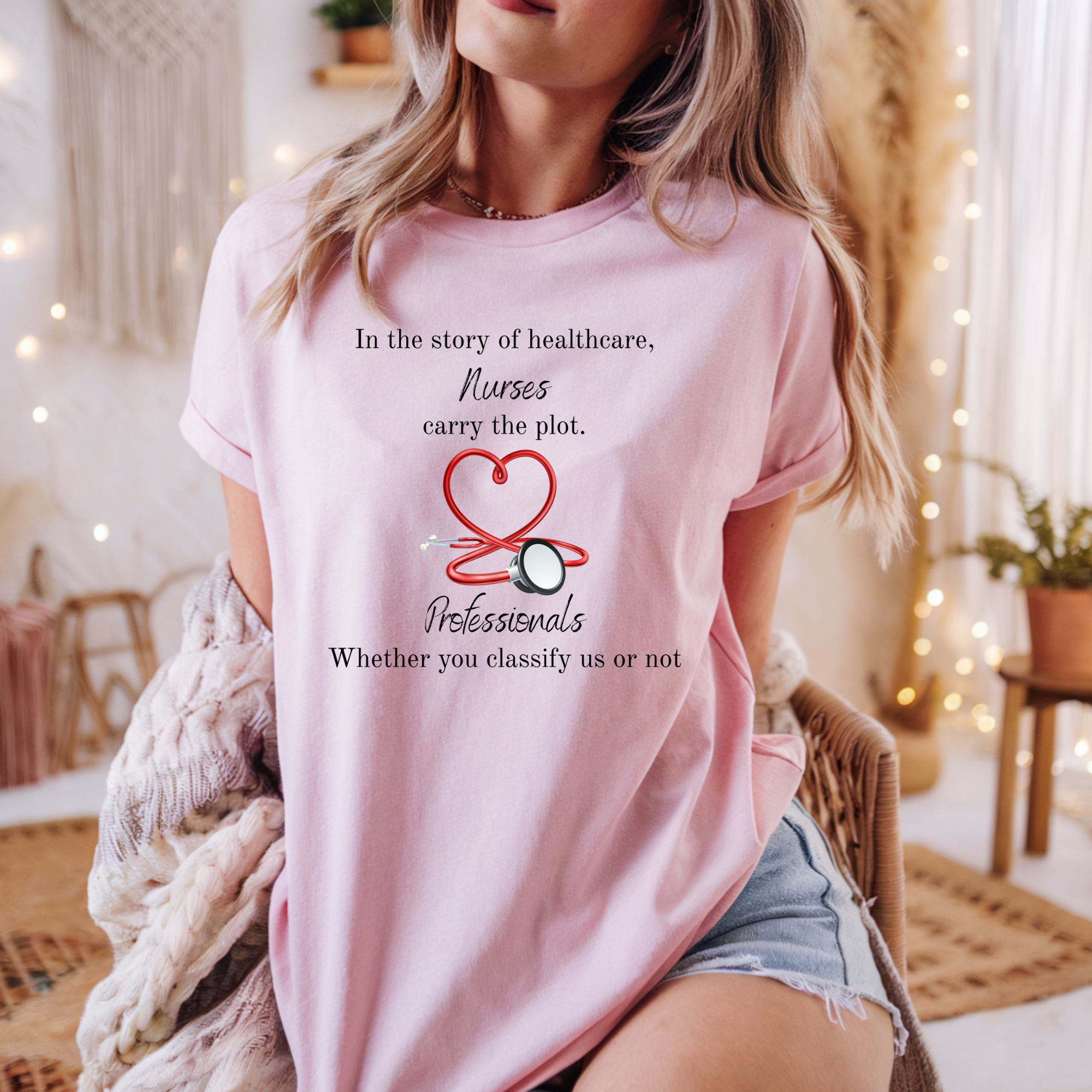 Nurses Are the Plot Professionals T-Shirt | Stethoscope Heart Nurse Tee