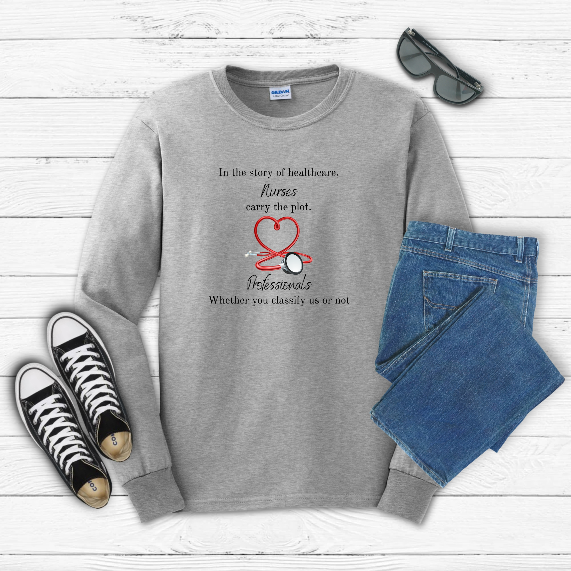 Nurse Heart Stethoscope design Long Sleeve Tee | Healthcare Professionals