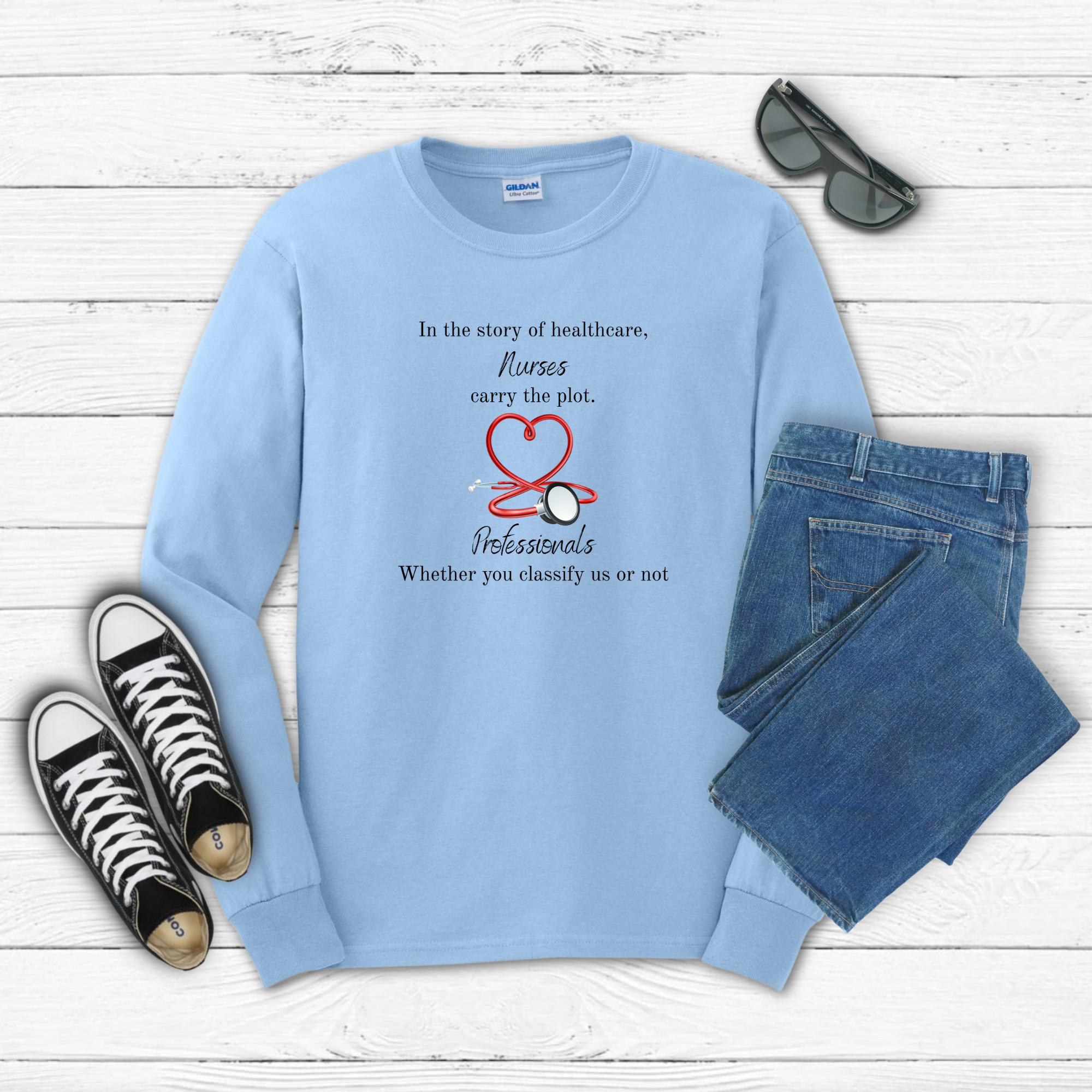 Nurse Heart Stethoscope design Long Sleeve Tee | Healthcare Professionals