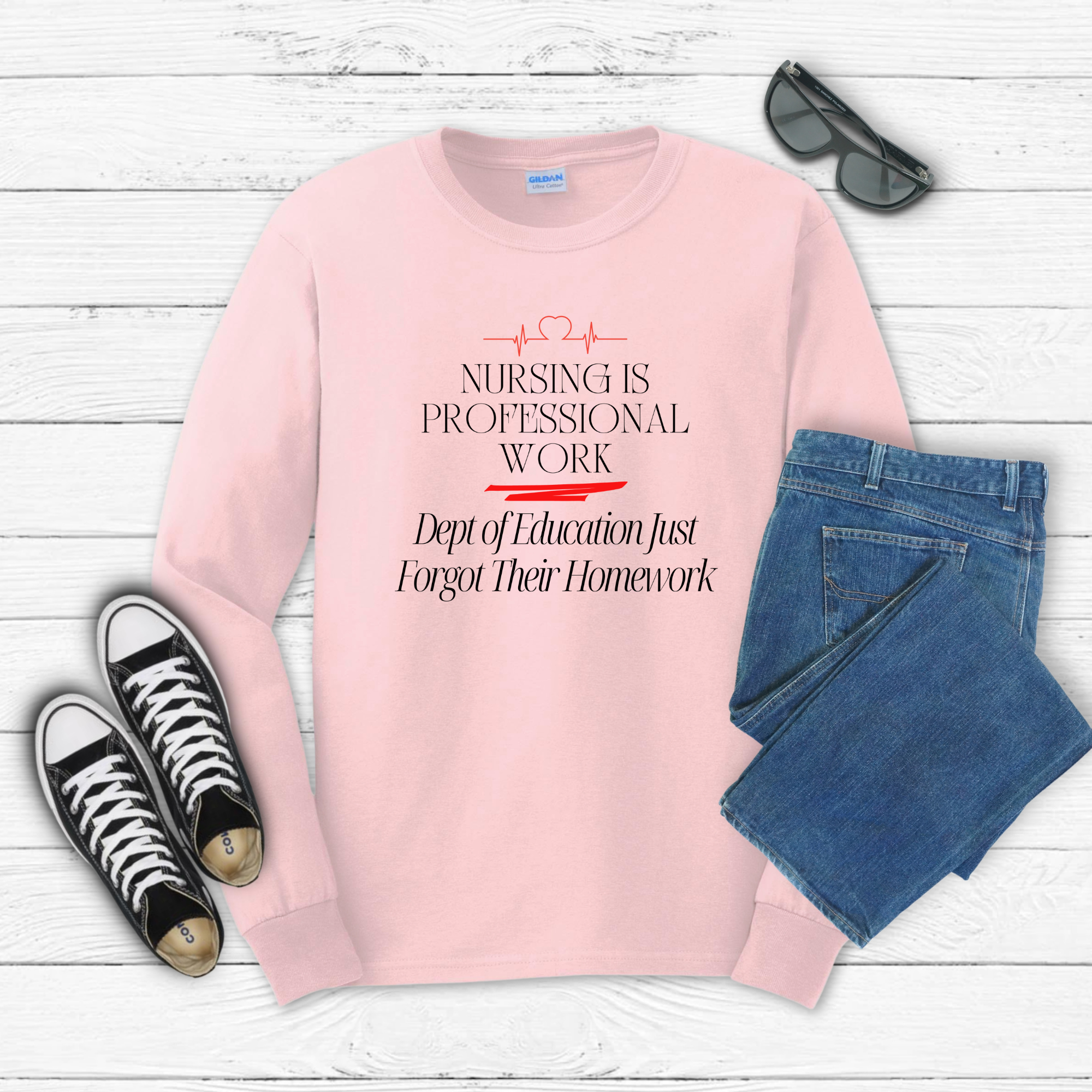 Nursing is Professional Work Long Sleeve Nurse Heartbeat EKG design