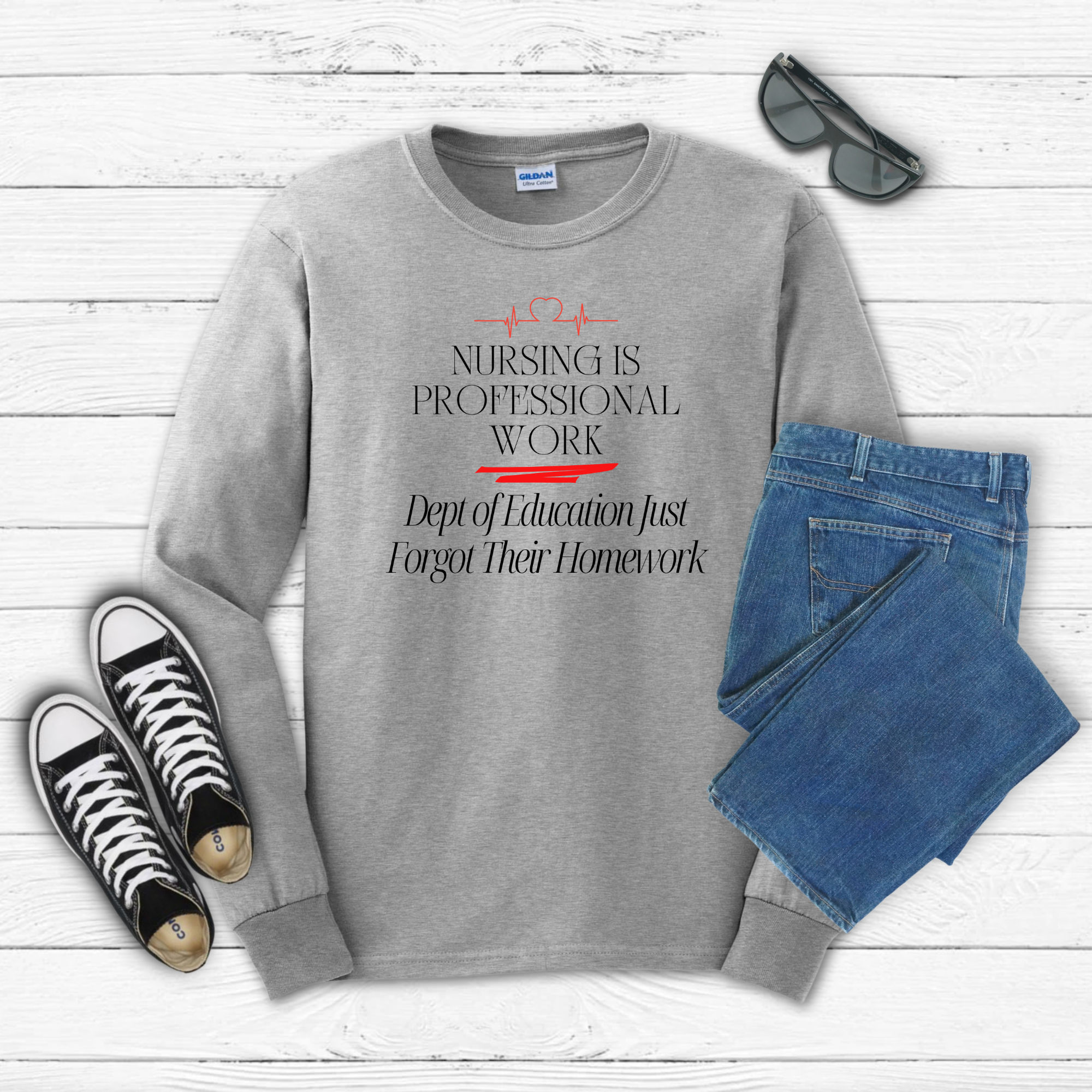 Nursing is Professional Work Long Sleeve Nurse Heartbeat EKG design